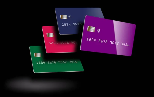 Quatro Cartões Débito Cartões Crédito São Vistos Nesta Ilustração — Fotografia de Stock