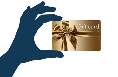 Bu 3 boyutlu resimde tatil hediye kartlarını eller tutuyor..