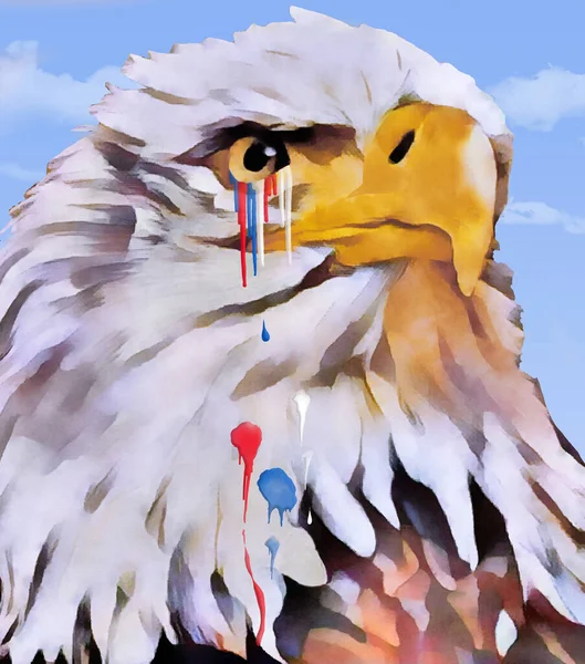 Uma Águia Careca Chora Lágrimas Vermelhas Brancas Azuis Nesta Ilustração — Fotografia de Stock