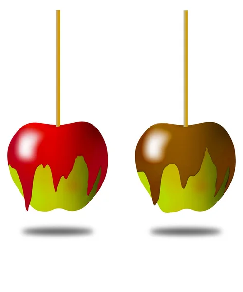 Jabłka Przedmiotem Tej Ilustracji Która Porównuje Jabłka Karmel Jabłek Cukierków — Zdjęcie stockowe