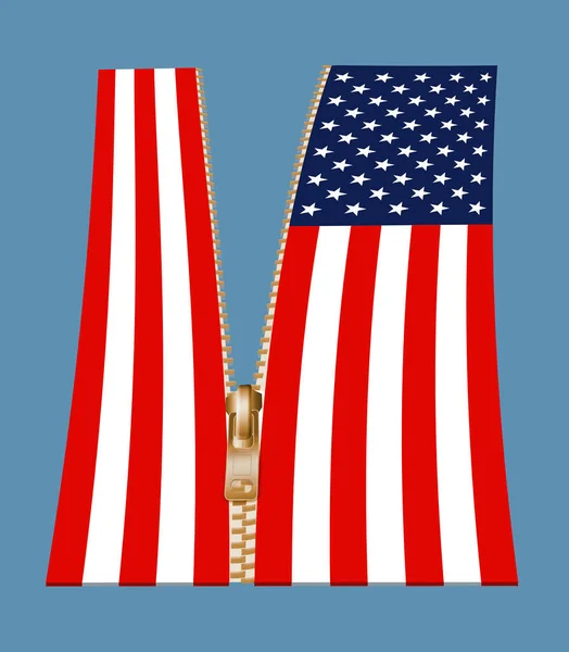 United States America Flag Has Zipper Splitting Flag Two Sections — стокове фото