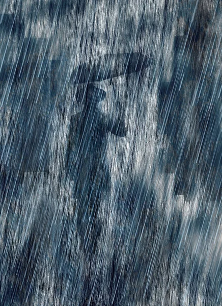 Man Walks Heavy Rain City His Umbrella Grunge Filled Illustration — Stock Photo, Image