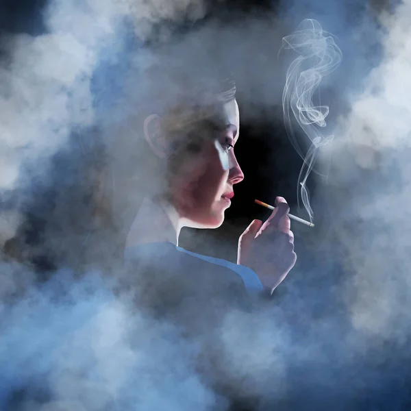 Aqui Está Uma Ilustração Uma Mulher Tendo Cigarro Enquanto Sofá — Fotografia de Stock