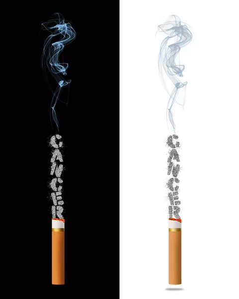 Yanan Sigaranın Üzerindeki Küller Kanser Kelimesini Büyüler Iki Farklı Arka — Stok fotoğraf