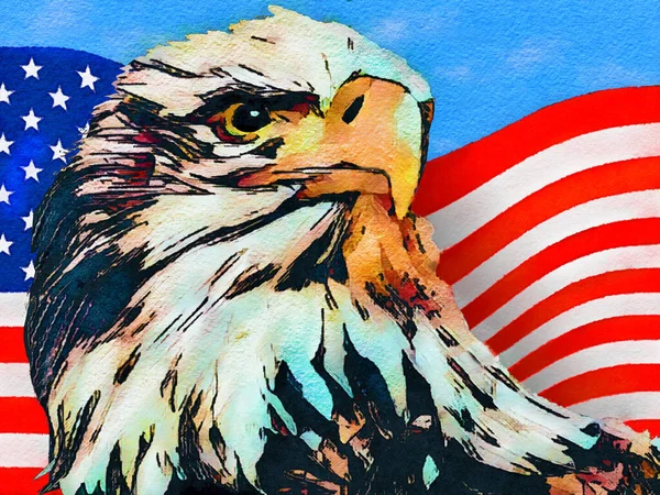 Amerikansk Usa Flintörn Och Usa Flagga Ses Tillsammans Illustration Som — Stockfoto