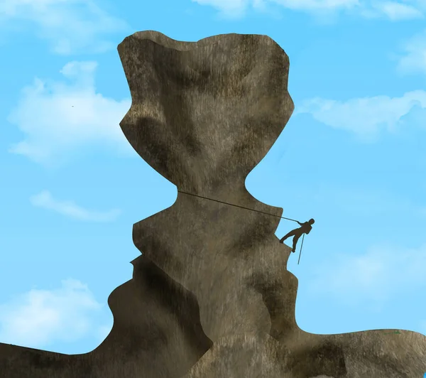 Ένας Ορειβάτης Σκαρφαλώνει Ένα Σχηματισμό Βράχου Που Σκιαγραφεί Δύο Πρόσωπα — Φωτογραφία Αρχείου