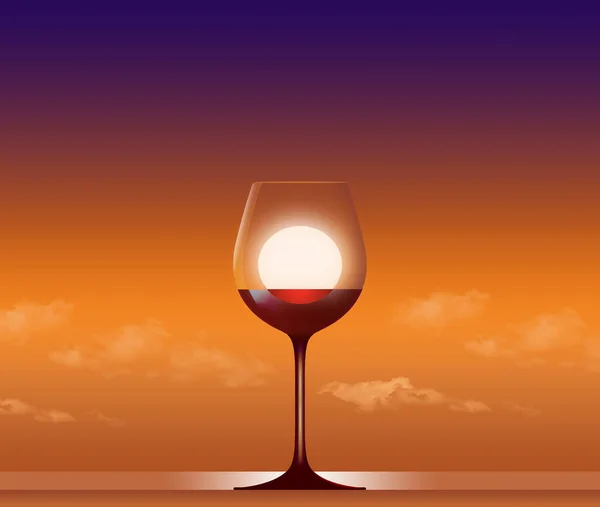 Zachód Słońca Nad Oceanem Czytuje Zobaczony Przez Kieliszek Czerwonego Wina — Zdjęcie stockowe