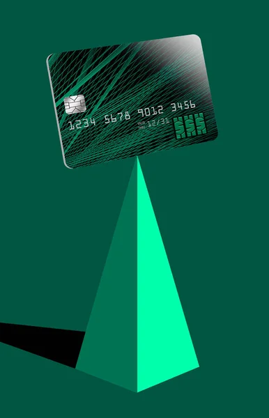 Ett Generiskt Hån Kreditkort Eller Betalkort Ses Balanseras Toppen Pyramid — Stockfoto