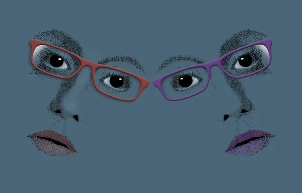 Deux Jolies Femmes Portant Des Lunettes Sont Vues Avec Une — Photo