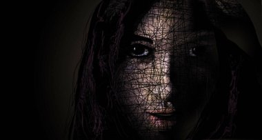 Çapraz çizgiler bu resimde genç bir kadının yüzünü örtüyor..