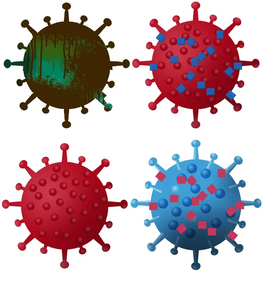 4つの異なるCovid 19コロナウイルス粒子は グラフィックリソースとして使用するために白で隔離された3次元イラストとして見られている — ストック写真