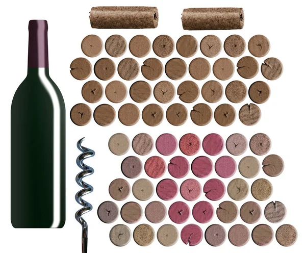 葡萄酒软木塞和相关物品被视为可用作图形资源的三维插图 — 图库照片