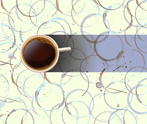 Eine Tasse Kaffee Ist Auf Einem Hintergrund Von Kaffeeflecken Aus — Stockfoto