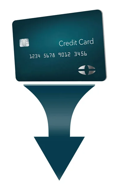 Pfeile Zeigen Nach Unten Den Abwärtstrend Der Beliebtheit Von Kreditkarten — Stockfoto