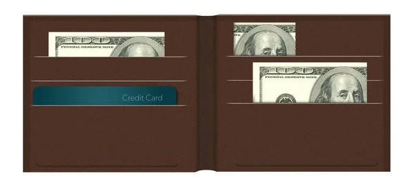 Only One Credit Card Wallet Otherwise Filled Cash Illustration Declining — ストック写真