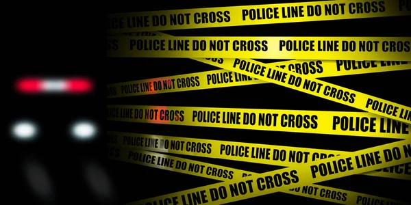 Жовта Стрічка Злочину Спостерігається Поліцейськими Вогнями Патрульною Машиною Вночі Поліцейська — стокове фото
