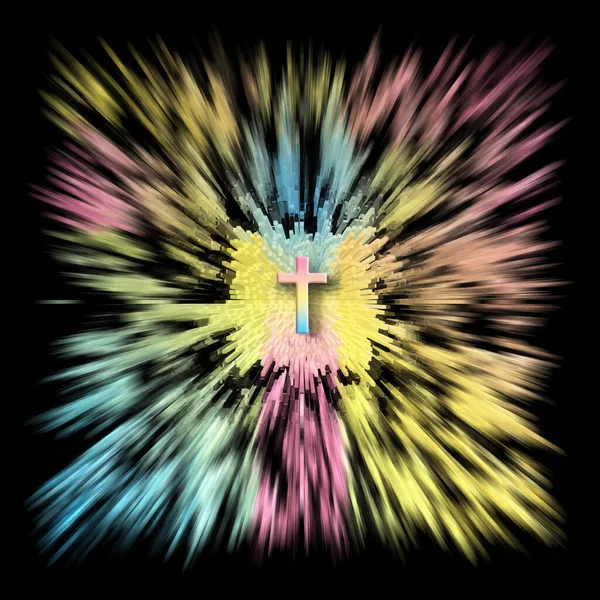 Christian Cross Seen Pastel Colors Rays Color Background Illustration — Stockfoto