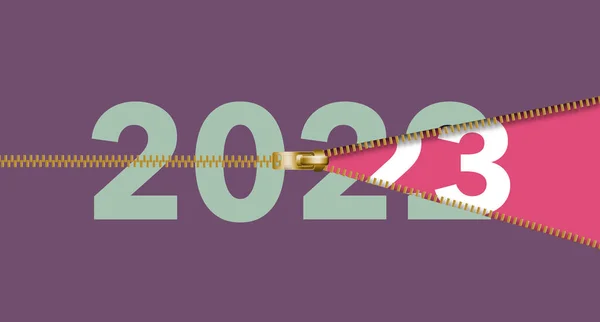 2023 Yılının Fermuarı Açıldı 2022 Sayısının Altından Boyutlu Bir Illüstrasyonla — Stok fotoğraf