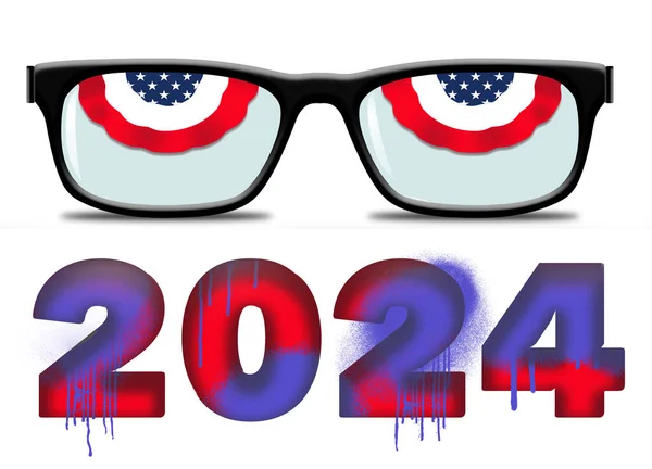 Gözlük Çerçevelerinde Kırmızı Beyaz Mavi Kiraz Çiçekleri Görülüyor 2024 Seçim — Stok fotoğraf
