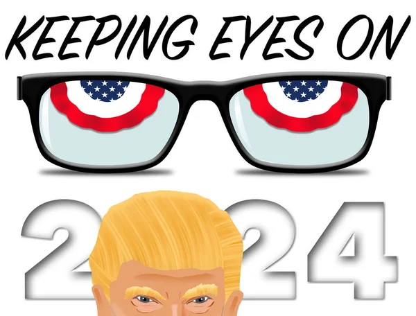 Gözlük Çerçevelerinde Kırmızı Beyaz Mavi Kiraz Kuşu Görülüyor 2024 Seçim — Stok fotoğraf