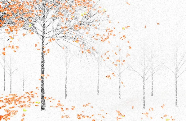 Een Boom Met Herfst Gekleurde Bladeren Zien Een Vroege Sneeuwval — Stockfoto