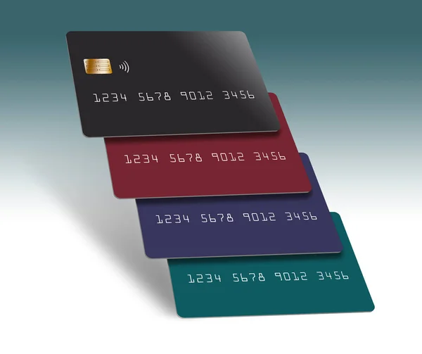 Vier Creditcards Worden Gezien Gestapeld Een Interessante Formatie — Stockfoto