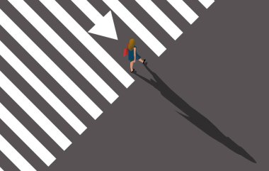 Bir yaya, bu üç boyutlu resimde bir şehir caddesinde yürürken kendini dışlanmış ve ilgi odağı olarak görür..