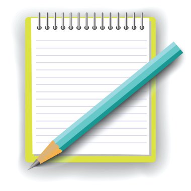 Beyaz arkaplanda defter ve kalem