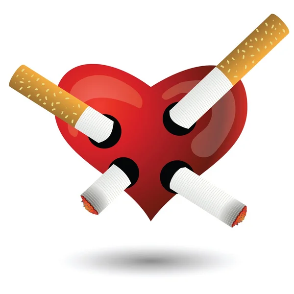 Красное сердце и сигареты — стоковый вектор