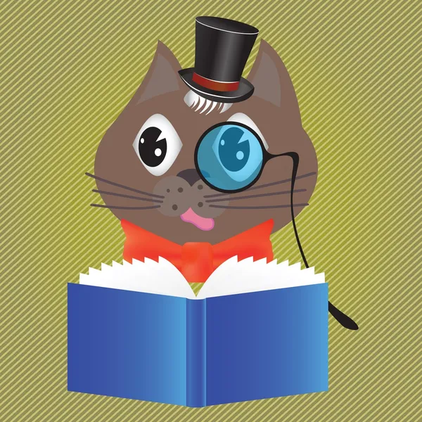 Cat reading a book — Stock Vector