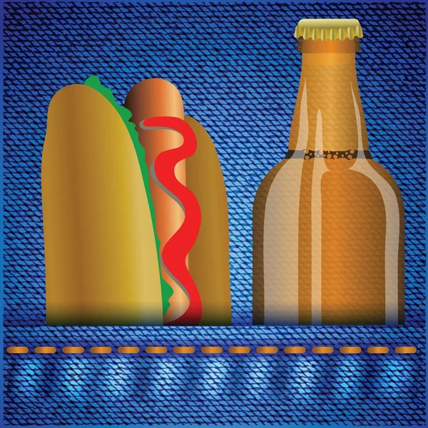 Hot dog y cerveza — Vector de stock