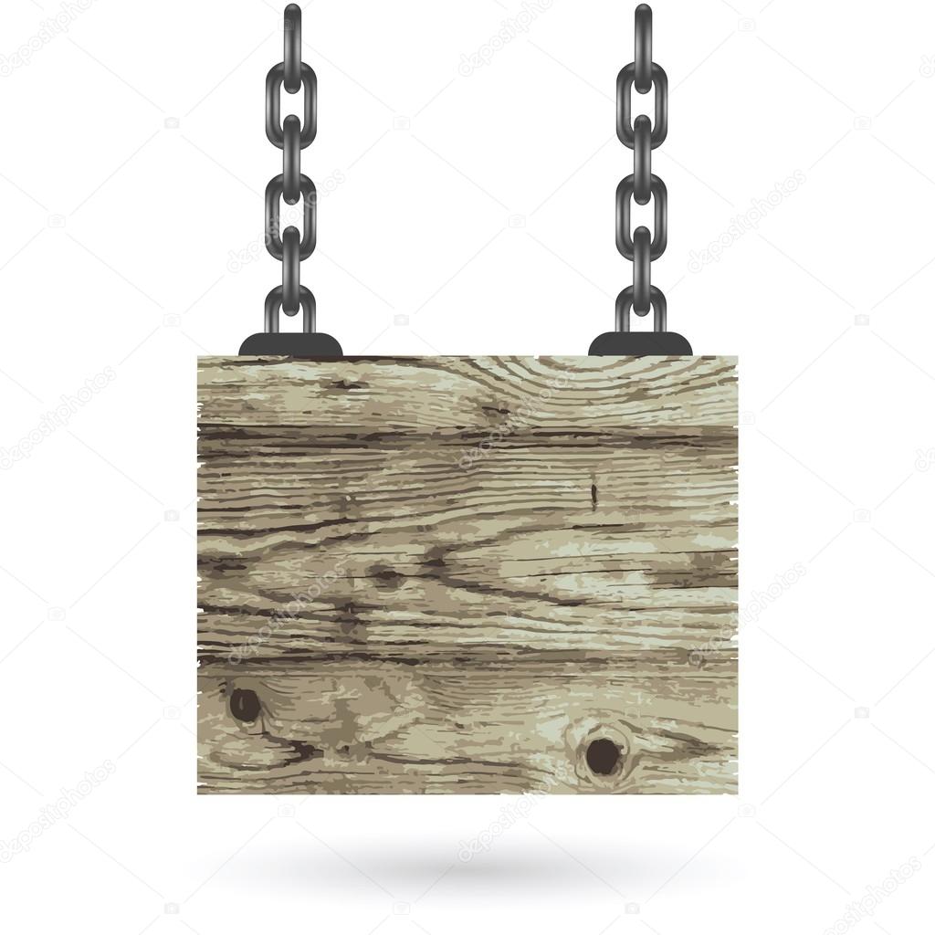 Old color wooden board with chain