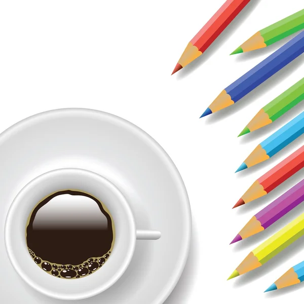 Кофе чашки и карандаши — стоковый вектор