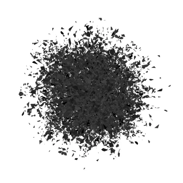 Explosion Wolke aus schwarzen Stücken. Scharfe Teilchen fliegen zufällig durch die Luft. Große Explosion. — Stockfoto