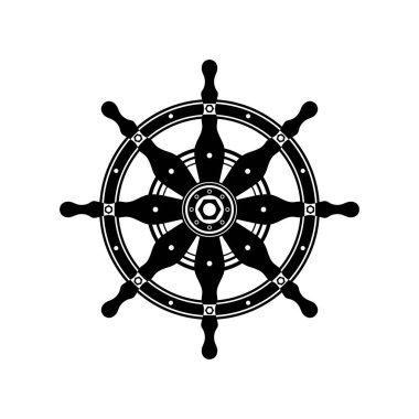 Raster Kontrol Dümen Simgesi Beyaz Arkaplanda izole edildi. Gemi Direksiyon Konsepti. Deniz Tasarımı. Tekne Logosu