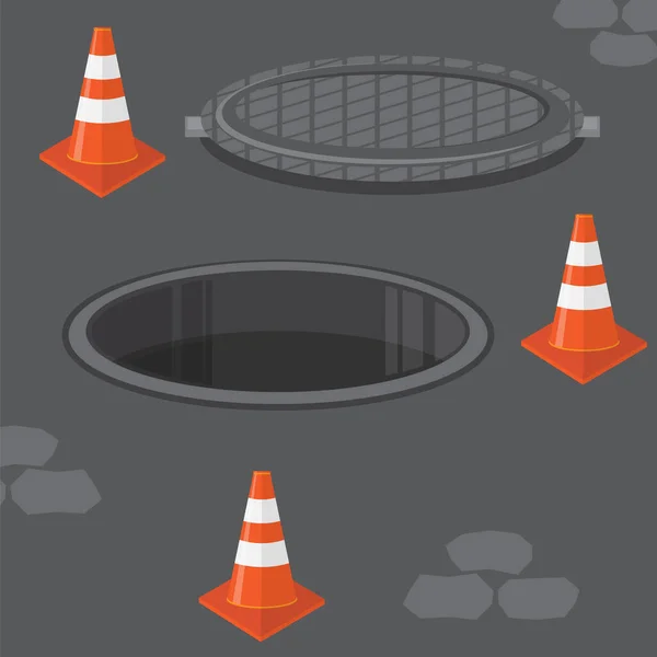 Csíkos piros Traffic Cone ikon elszigetelt fehér háttér — Stock Vector