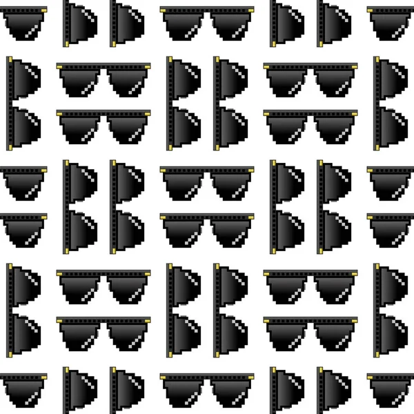 Black Pixel Sunglasses Seamless Pattern Isolated on White Background — Stock Vector