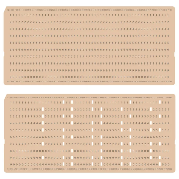 Old Vintage Computer Data Storage. Paper Punched Card Isolated on White Background — Stock Vector