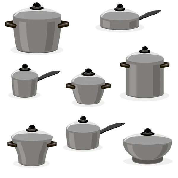 Set von Küchenutensilien vorhanden. Kochpfanne, Pfanne isoliert auf weißem Hintergrund. Geschirr oder Kochgeschirr zum Kochen von Lebensmitteln — Stockfoto
