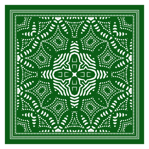 Бандана Шаль, печать скатертей, шарф с шелковой шеей, дизайн Kerchief, орнамент Пэйсли, квадратный узор — стоковый вектор