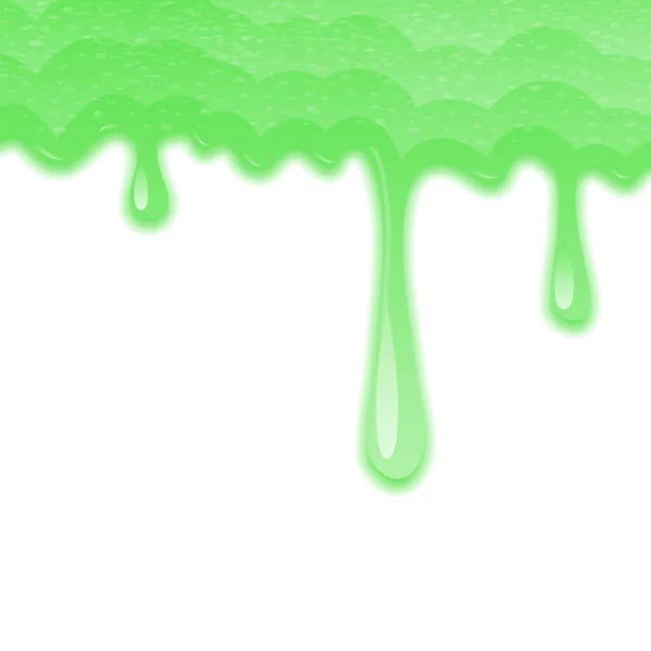 白の背景にスライムテクスチャをドリッピング。ブロブスプラッシュ。ハロウィン・オーズ。緑の粘着性の液体の流れ — ストックベクタ