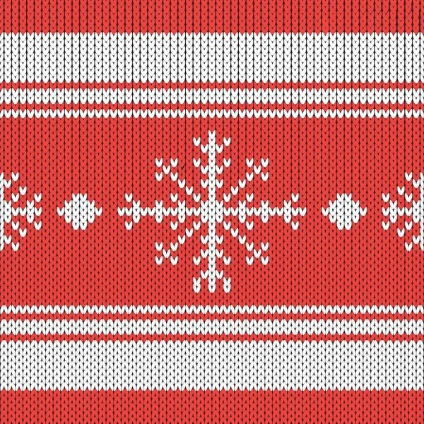 Christmas Knit Print. Scandinavian Red Knitted Border. Wool Pullover. Sweater Ugly Holiday Ornament. Festive Crochet. — Stockvektor