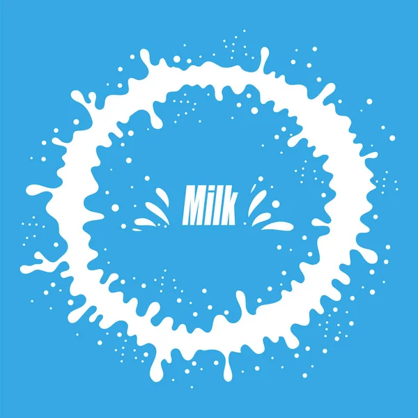 Pouring Milk Splash on Blue Background. White Creamy Liquid Drops. Fresh Farm Milky Flow Drink. Minimalist Poster — Stock Vector