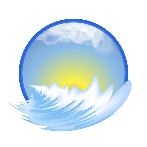 Logo d'été géométrique avec mer et lever du soleil. Icône pour Resort, Hôtel, Agence de Voyage avec Océan et Soleil — Photo
