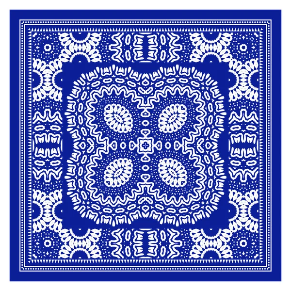 Бандана Шаль, печать скатертей, шарф с шелковой шеей, дизайн Kerchief, орнамент Пэйсли, квадратный узор — стоковый вектор