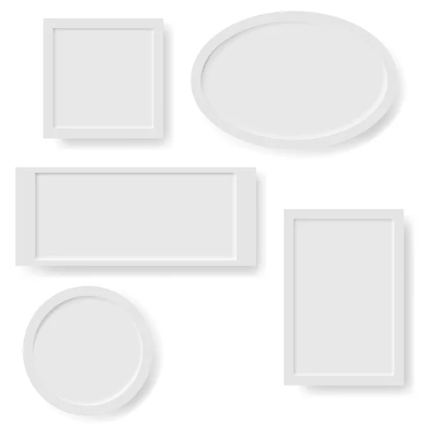 Set of Blank White Realistic Frames Isolated on White Background — Stock Vector