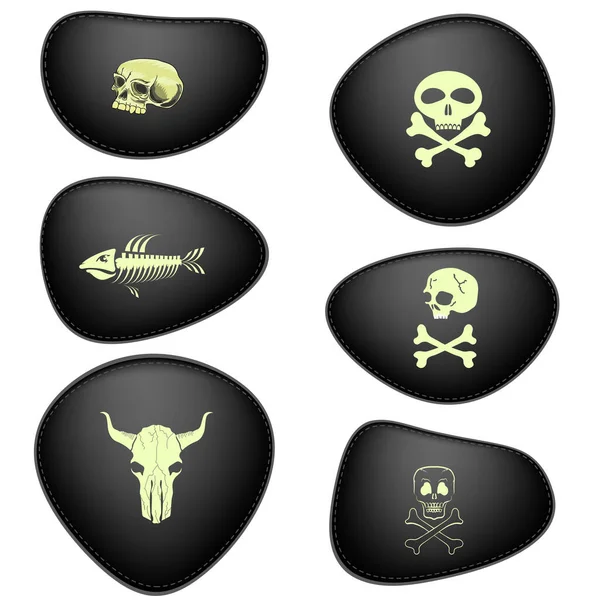 Black Leather Piracy Patches Set Isolated on White Background. Eyepatch for one Eyed Pirate — Wektor stockowy