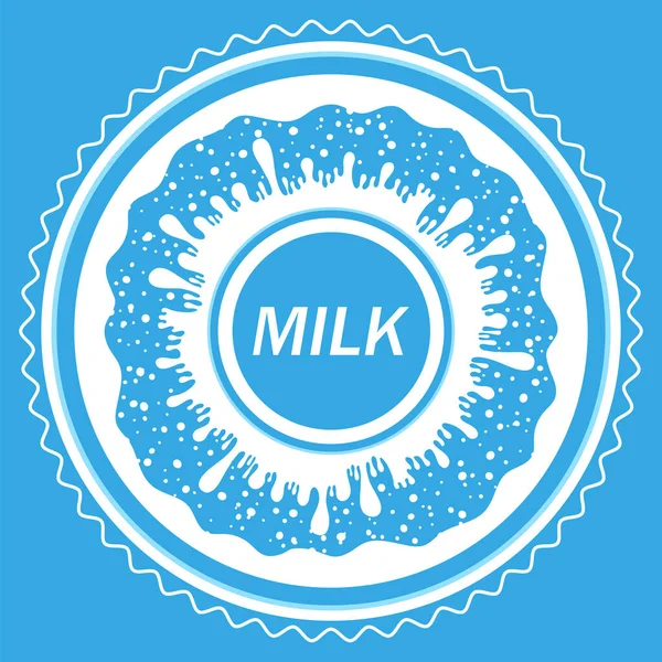 Pouring Milk Splash on Blue Background. White Creamy Liquid Drops. Fresh Farm Milky Flow Drink. Minimalist Poster — Stock Vector