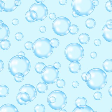 Circle Soap Bubbles Pattern on Blue Backgroun. Seamless Texture