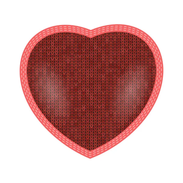 Red Knitted Heart with Sewing Ribbon Isolated on White Background — ストックベクタ